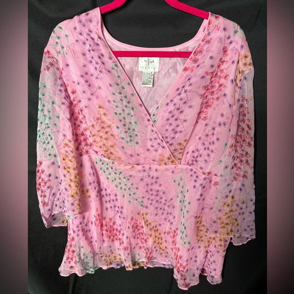 Vision Apparel Silk Pink Lined Shirt Plus Size 1X Boutique Blouse - Picture 1 of 14